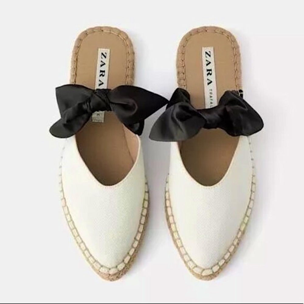 Zara, Natural Nude Mules with Ribbon Bow